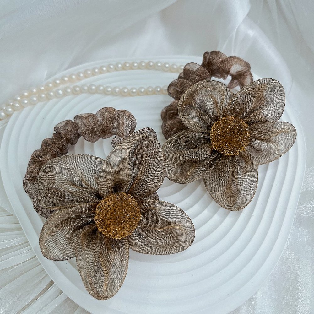 Vintage Sparkly Flower Hair Ties 2 ITEMS